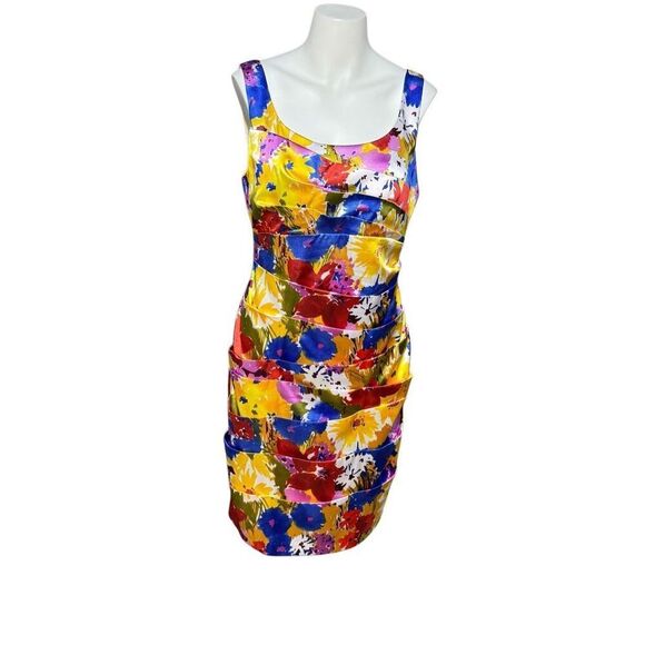 Bisou Bisou Michelle Bohbot multi colored floral print tiered sleeveless sheath - Picture 1 of 12